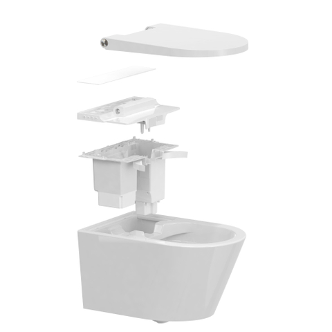 QeramiQ Luma Set WC-douche - Réservoir encastré Geberit UP320 - avec bâti-support Burda - sèche-cheveux - douchette féminine - plaque de commande en inox - boutons rectangulaires - blanc brillant SW1472008