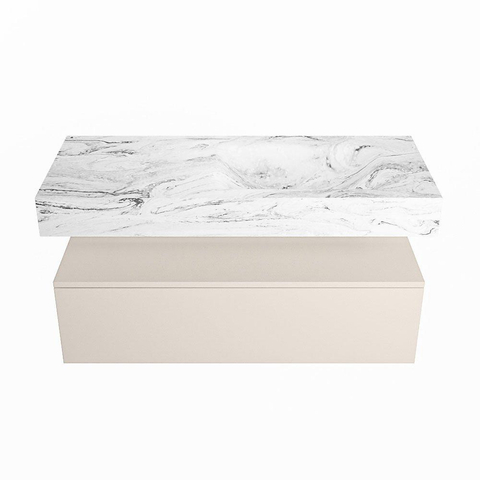 Mondiaz ALAN-DLUX Ensemble de meuble - 110cm - meuble Linen mat - 1 tiroir - Lavabo Cloud Glace suspendu - vasque Droite - 0 trous de robinet SW805766