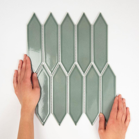La Mosaic Factory Paris carreau mosaïque - 25,5x31,5cm - carrelage mural - Hexagone - Porcelaine Vert Gris Brillant SW471152