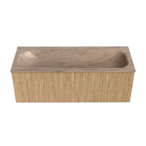 MONDIAZ KURVE-DLUX Meuble de salle de bains 120cm couleur Oak avec 1 tiroir et 0 porte. Lavabo BIG LARGE Central 2 trous de robinet Saba. SW1433097