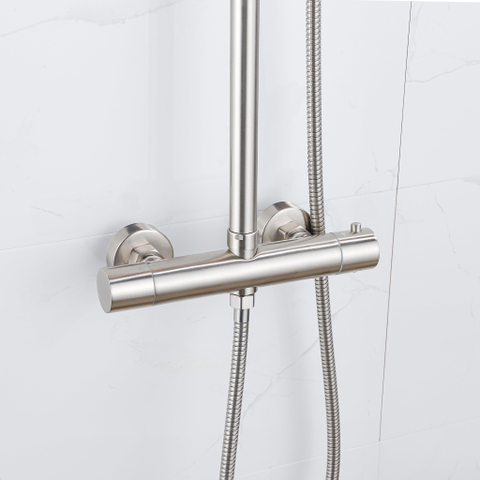 Fortifura Calvi Regendoucheset - thermostatisch - 25cm - hoofddouche - metalen slang - ronde handdouche - PVD - geborsteld RVS SW1204410