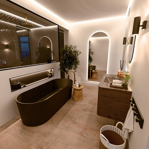 Mondiaz CIRO-DLUX Badkamermeubelset - 100x45x50cm - Solid surface wastafel Oza - 1 wasbak Midden - zonder kraangaten - 2 lades - Dusk SW1533262