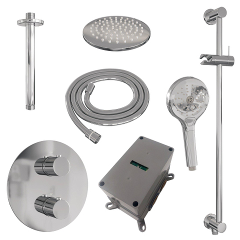 BRAUER Chrome Edition thermostatische Inbouw Regendouche - 3-weg - rond - set 95 - 20cm hoofddouche - plafondarm - 3-standen handdouche - doucheslang - geïntegreerde glijstang - chroom SW1159004