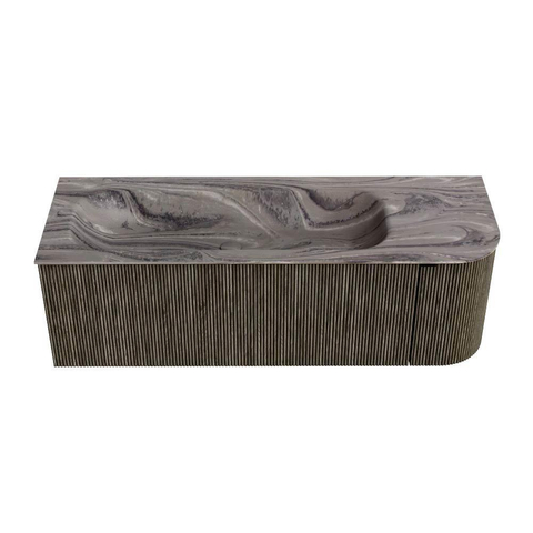 MONDIAZ KURVE-DLUX Meuble de salle de bains 135cm arrondi à droite couleur Shadow avec 1 tiroir et 1 porte. Lavabo BIG MEDIUM à gauche sans trou de robinet Sombra. SW1433769