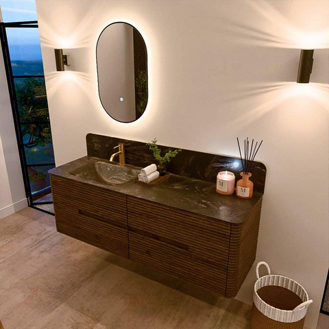 Mondiaz CIRO-DLUX Badkamermeubelset - 150x45x50cm - Solid surface wastafel Lava - 1 wasbak Links - 1 kraangat - 4 lades - Dusk SW1533044