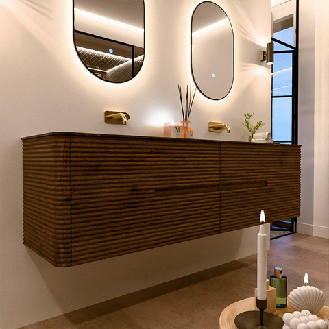 Mondiaz CIRO-DLUX Badkamermeubelset - 180x45x50cm - Solid surface wastafel Lava - 2 wasbak Dubbel - zonder kraangaten - 4 lades - Dusk SW1533070