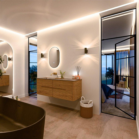 Mondiaz CIRO-DLUX Meuble de salle de bains - 140x45x50cm - vasque solid surface Sombra - 1 lavabo à gauche - sans trous de robinetterie - 4 tiroirs - Chêne SW1531259