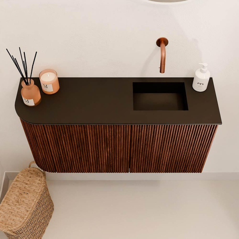 Mondiaz JOYA 81.6cm meuble de toilette - arrondi gauche couleur Ruby - Vasque FAYE position Droite Sans trou de robinet couleur Urban. SW1421891