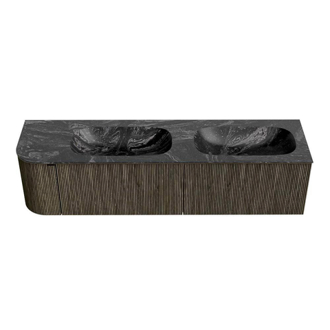Mondiaz KURVE-DLUX Badkamermeubelset - 175x46x40cm - 2 lade - 1 deur - wastafel solid surface - dubbel / rechts - zonder kraangat - Shadow SW1414708