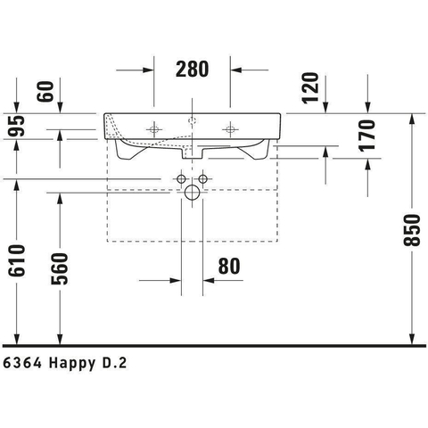Duravit Happy D.2 Meubelwastafel - geslepen - met overloop - met 1 kraangat - 65x50.5cm - wit SW54325