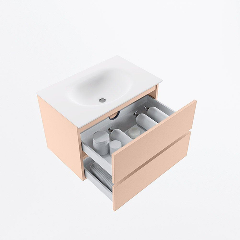 MONDIAZ VICA Ensemble meuble de salle de bains - 70cm - sous- meuble rosee - 2 tiroirs - vasque moon au centre - sans trous de robinet - version haute 60cm - talc SW1081153