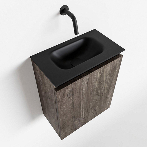 MONDIAZ TURE Fonteinset - 40x23x50cm - 0 kraangaten - 1 deur - dark brown mat - Wasbak midden - Solid Surface Zwart SW475517