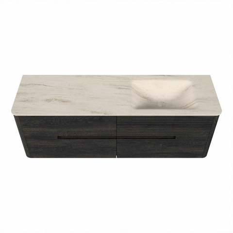 Mondiaz CIRO-DLUX Ensemble de meubles de salle de bains - 150x45x50cm - Plan-vasque en solid surface Meli - 1 bassin à droite - 1 trou de robinet - 4 tiroirs - Shadow SW1532528