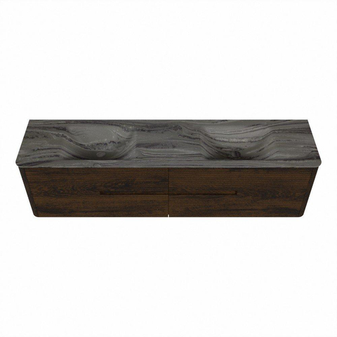 Mondiaz CIRO-DLUX Badkamermeubelset - 190x45x50cm - Solid surface wastafel Sombra - 2 wasbak Dubbel - zonder kraangaten - 4 lades - Walnut SW1530782