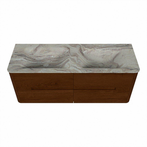 Mondiaz CIRO-DLUX Badkamermeubelset - 130x45x50cm - Solid surface wastafel Glace - 2 wasbak Dubbel - 2 kraangaten - 4 lades - Ruby SW1531653