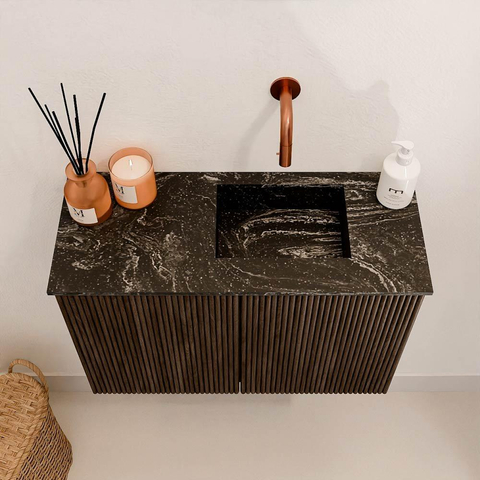 Mondiaz JOYA-DLUX Meuble de salle de bains 60cm - couleur Walnut - Vasque FAYE position Droite Sans trou de robinet couleur Lava SW1422416