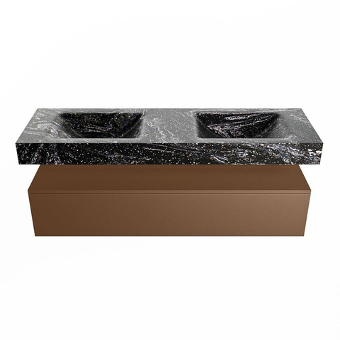 Mondiaz ALAN-DLUX Ensemble de meuble - 150cm - meuble Rust mat - 1 tiroir - Lavabo Cloud Lava suspendu - vasque Gauche et droite - 0 trous de robinet SW808341