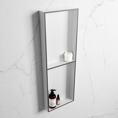 Mondiaz Easy nis 29.5x149.5x8cm voor Inbouw/opbouw 2 open vakken Solid surface Talc/DarkGrey SW643831