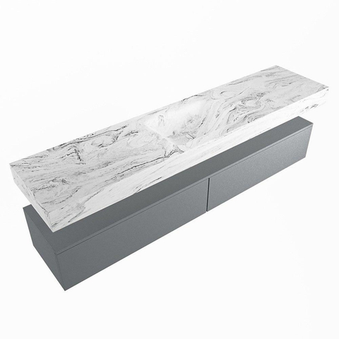 Mondiaz ALAN-DLUX Ensemble de meuble - 200cm - meuble Plata mat - 2 tiroirs - Lavabo Cloud Glace suspendu - vasque Centre - 1 trou de robinet SW806486