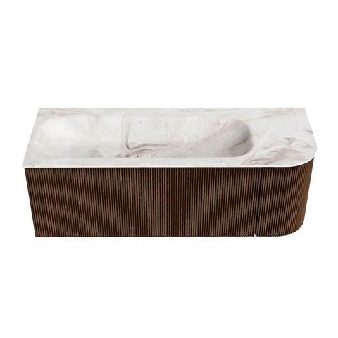 MONDIAZ KURVE-DLUX meuble de salle de bains 125 cm avec module 25 R couleur Walnut avec 1 tiroir et 1 porte. Lavabo BIG MEDIUM gauche 1 trou de robinet couleur Frappe. SW1137437