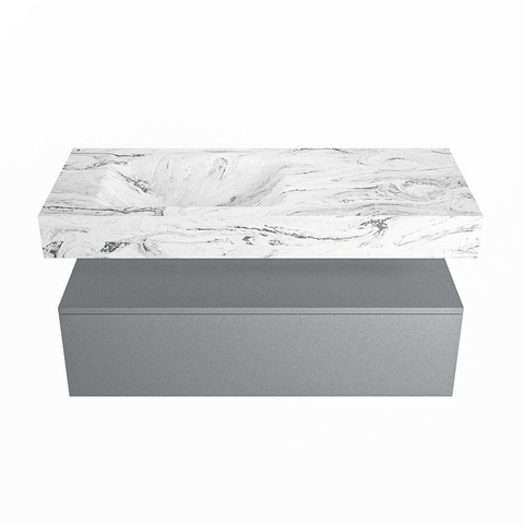 Mondiaz ALAN-DLUX Ensemble de meuble - 110cm - meuble Plata mat - 1 tiroir - Lavabo Cloud Glace suspendu - vasque Gauche - 0 trous de robinet SW806050