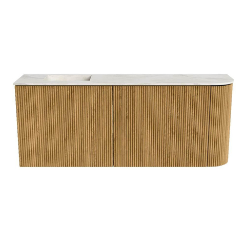 Mondiaz JOYA-DLUX 101.6cm toiletmeubel - ronding rechts kleur Oak - Wastafel FAYE positie Links Zonder kraangat kleur Ostra. SW1422279