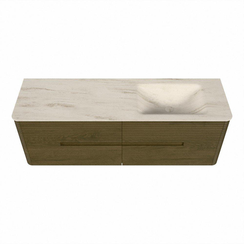Mondiaz CIRO-DLUX Meuble de salle de bains - 150x45x50cm - Plan vasque Solid surface Meli - 1 lavabo à droite - sans trous de robinet - 4 tiroirs - Dusk SW1533170
