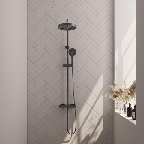 BRAUER Stripe Opbouw Thermostatische Regendouche - SET 02 - 25cm hoofddouche - 3-standen handdouche - doucheslang - gunmetal geborsteld PVD SW1434976