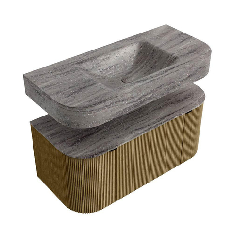 MONDIAZ THOR-DLUX 100cm meuble de salle de bains arrondi gauche + droite couleur Dusk avec 1 tiroir et 2 portes. Vasque suspendue CLOUD Milieu sans trou de robinet couleur Oza. SW1467580
