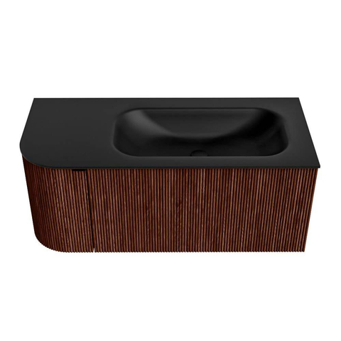 Mondiaz KURVE Badkamermeubelset - 105x46x40cm - 1 lade - 1 deur - wastafel solid surface - rechts - 1 kraangat - Ruby SW1415429