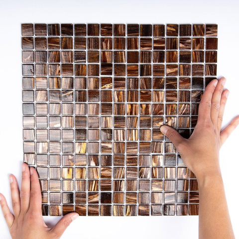 The Mosaic Factory Amsterdam carrelage mosaïque 32.2x32.2cm pour mur et sol intérieur et extérieur carré verre marron SW62138