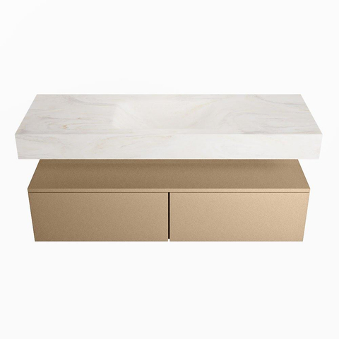 Mondiaz ALAN-DLUX Ensemble de meuble - 130cm - meuble Oro mat - 2 tiroirs - Lavabo Cloud Ostra suspendu - vasque Centre - 0 trous de robinet SW807657