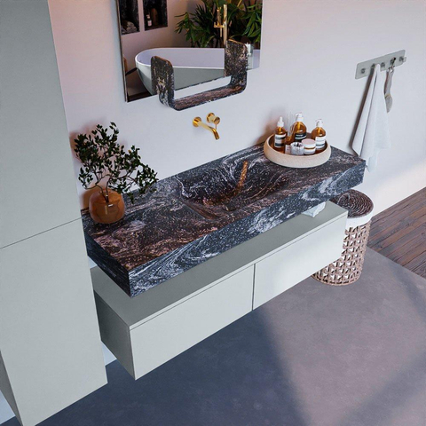 Mondiaz ALAN-DLUX Ensemble de meuble - 130cm - meuble Clay mat - 2 tiroirs - Lavabo Cloud Lava suspendu - vasque Centre - 0 trous de robinet SW808713