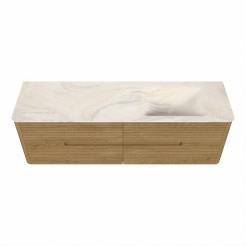 Mondiaz CIRO-DLUX Meuble de salle de bains - 160x45x50cm - Plan-vasque solid surface Ostra - 1 lavabo à droite - 1 trou de robinetterie - 4 tiroirs - Chêne SW1530926