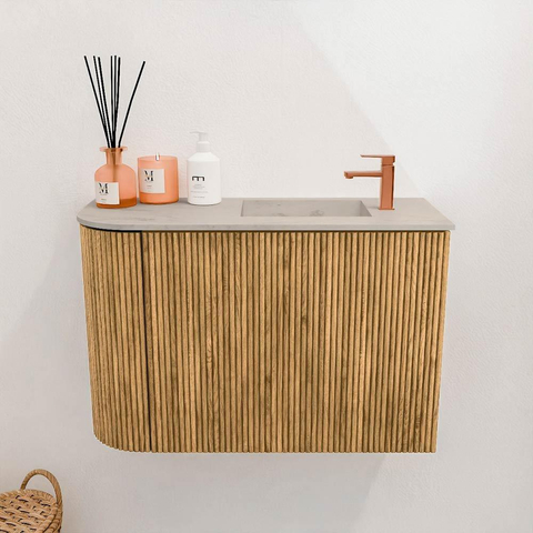 Mondiaz JOYA-DLUX 61.6cm toiletmeubel - ronding links kleur Oak - Wastafel FAYE positie Rechts 1 kraangat kleur Opalo. SW1422152