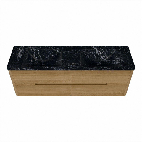 Mondiaz CIRO-DLUX Meuble de salle de bains - 150x45x50cm - Vasque en solid surface Lava - 2 vasques double - 2 trous de robinet - 4 tiroirs - Chêne SW1530974