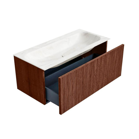 Mondiaz KURVE-DLUX Badkamermeubelset - 100x46x40cm - 1 lade - wastafel solid surface - midden - zonder kraangat - Ruby SW1415844
