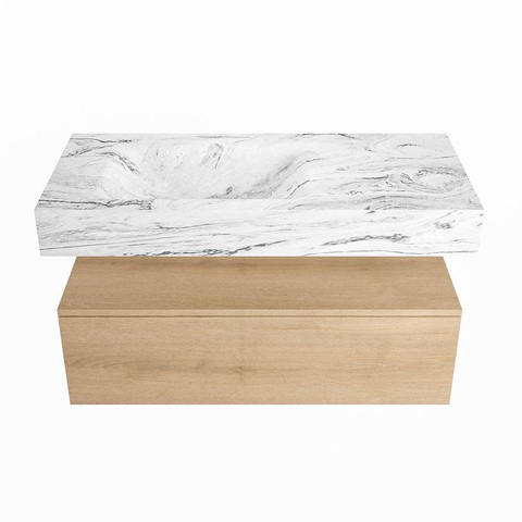 Mondiaz ALAN-DLUX Ensemble de meuble - 100cm - meuble Washed Oak mat - 1 tiroir - Lavabo Cloud Glace suspendu - vasque Gauche - 1 trou de robinet SW808822