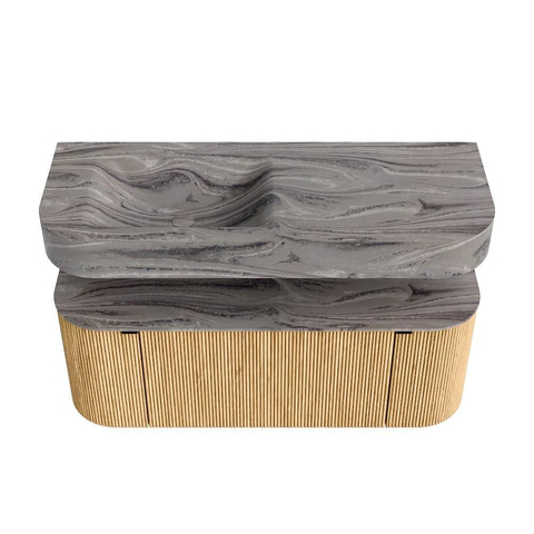 MONDIAZ THOR-DLUX Meuble de salle de bains 120cm arrondi gauche + droite couleur Oak avec 1 tiroir et 2 portes. Vasque suspendue CLOUD Gauche sans trou de robinet couleur Sombra. SW1463659