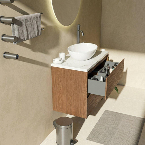 Saniclass Holz Pure Badkamermeubelset - 80x45x63cm - Dia marmeren wastafelblad gepolijst (wit) - 1 kraangat - 2 lades - mat walnut pure (hout) SW1478340
