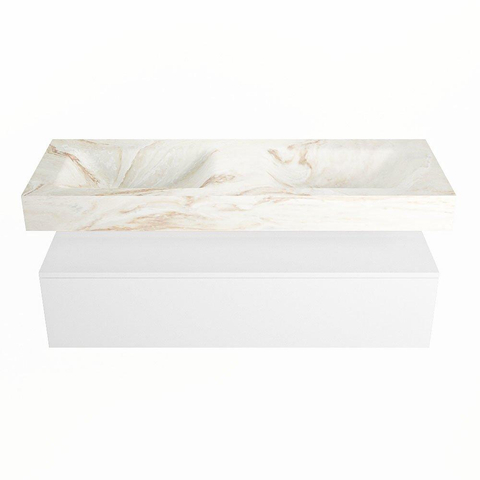 Mondiaz ALAN-DLUX Ensemble de meuble - 130cm - meuble Talc mat - 1 tiroir - Lavabo Cloud Frappe suspendu - vasque Gauche et droite - 2 trous de robinet SW805252