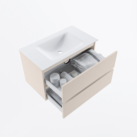 MONDIAZ VICA Badkamermeubelset - 80cm - onderkast linen- 2 lades - wastafel cloud midden - zonder kraangaten - 60cm hoge versie - talc OUTLETSTORE STORE44793