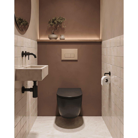 QeramiQ Dely Ensemble de WC - réservoir encastré Qeramiq Flush - abattant slim - plaque de commande beige en plastique - boutons rectangulaires - noir mat SW1578532