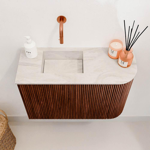 Mondiaz JOYA-DLUX 61.6cm toiletmeubel - ronding rechts kleur Ruby - Wastafel FAYE positie Links Zonder kraangat kleur Ostra. SW1423800