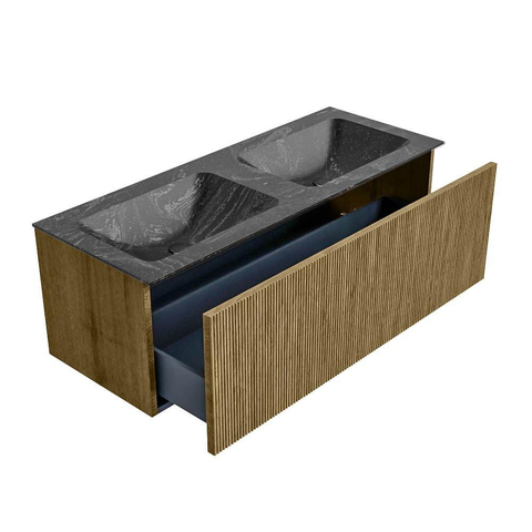 Mondiaz KURVE-DLUX Badkamermeubelset - 120x46x40cm - 1 lade - wastafel solid surface - dubbel - zonder kraangat - Dusk SW1415532