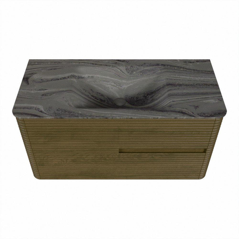 Mondiaz CIRO-DLUX Badkamermeubelset - 100x45x50cm - Solid surface wastafel Sombra - 1 wasbak Midden - zonder kraangaten - 2 lades - Dusk SW1533384