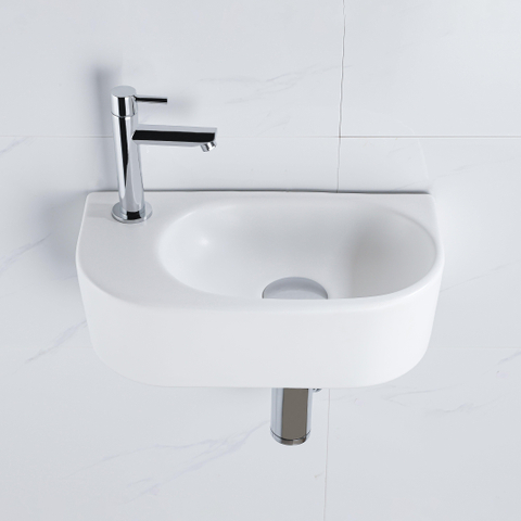 QeramiQ Fuente fonteinset – halfrond – 40x21.5x12 cm – keramiek wit mat – kraangat links – chromen kraan SW1232784