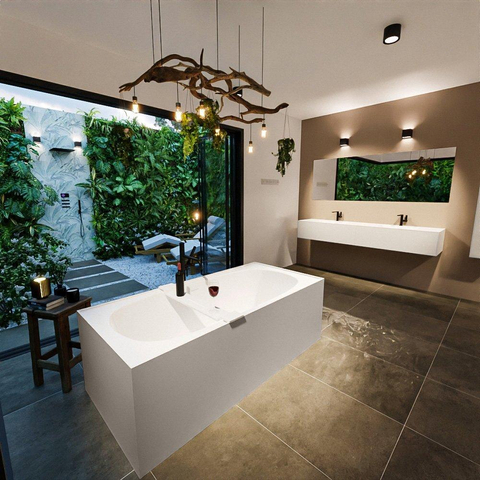 MONDIAZ FREEZE Baignoire autoportante - 180x85cm - Solid surface - lin mat / talc (beige / blanc) SW491446