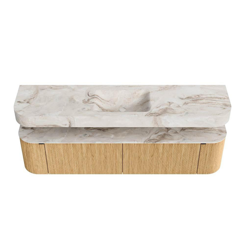 MONDIAZ THOR-DLUX Meuble de salle de bains - 190cm - arrondi gauche + droite - couleur Oak - 2 tiroirs et 2 portes - Vasque suspendue CLOUD Milieu sans trou de robinet - couleur Frappe SW1466356