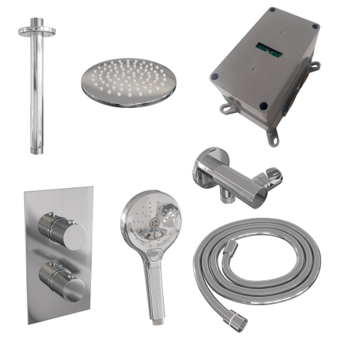 BRAUER Chrome Carving inbouw regendoucheset – Ø20 cm hoofddouche – 30 cm plafondbuis – ronde handdouche – 2 functies SW715653